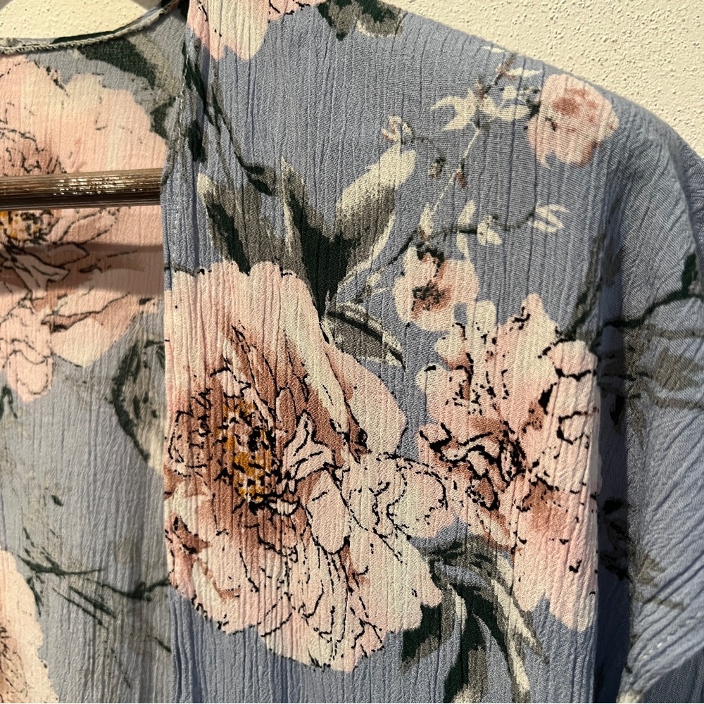 Lightweight Floral Open Front Caftan Tassels Coverup - Picture 3 of 7